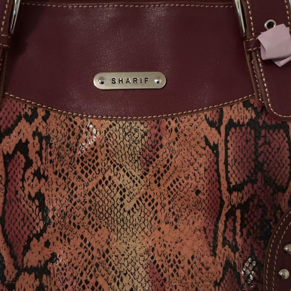 Sharif Studio Embossed Snake  Leather Trim Expanding Purse Burgundy Dust Bag NEW - Picture 3 of 16